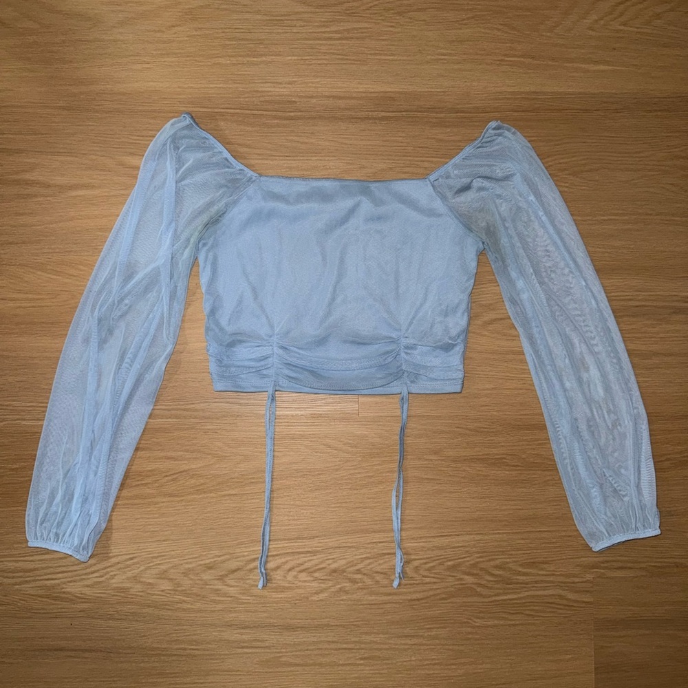 Light Blue Sheer Long Sleeve Crop Top